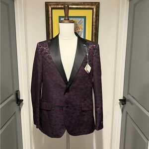 Tailorbyrd Cranberry Tuxedo with Black Lapel